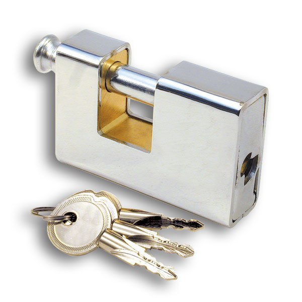 ARMORED RECTANGULAR BRASS PADLOCK